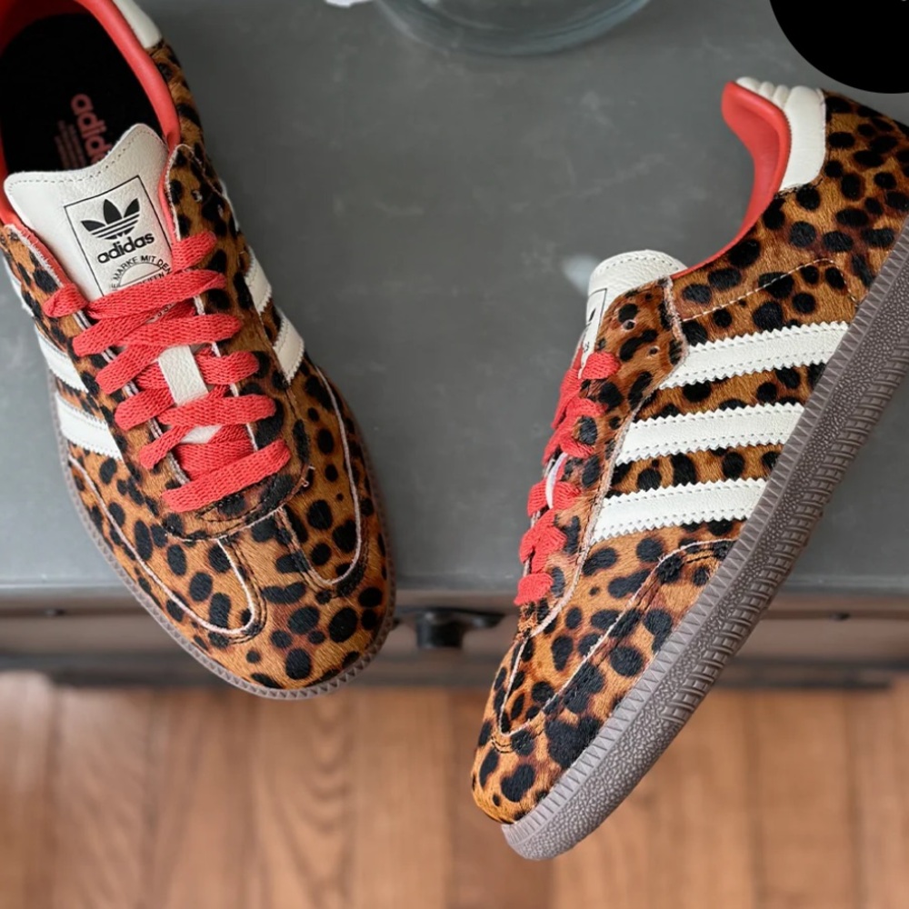 Samba OG adidas women’s Leopard Print Sneakers with Red Laces